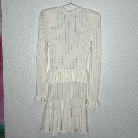NWT SELF-Portrait WHITE KNIT PEPLUM MINI DRESS Medium - Picture 8 of 14